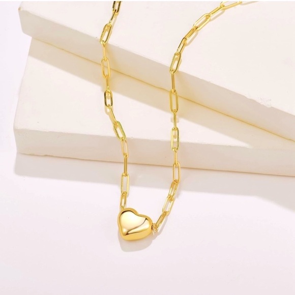 RESTOCKED!! 14k Gold plated puffy heart necklace on paperclip chain💛✨ - Picture 2 of 5